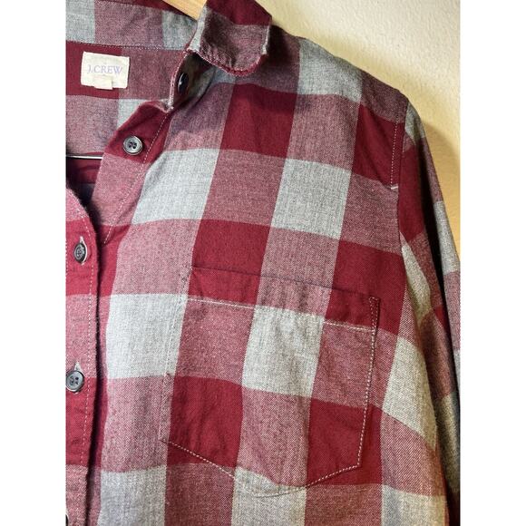 J Crew Shirt Flannel Womens Medium The Perfect Shirt Plaid Button Front Red Gray - Picture 4 of 10